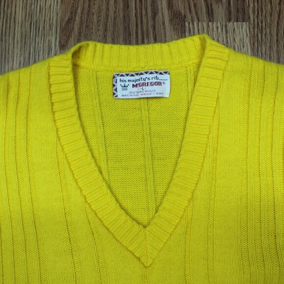 VTG McGREGOR TENNIS RIBBED SWEATER VEST 100% ACRYLIC YELLOW LARGE, L - Picture 3 of 5